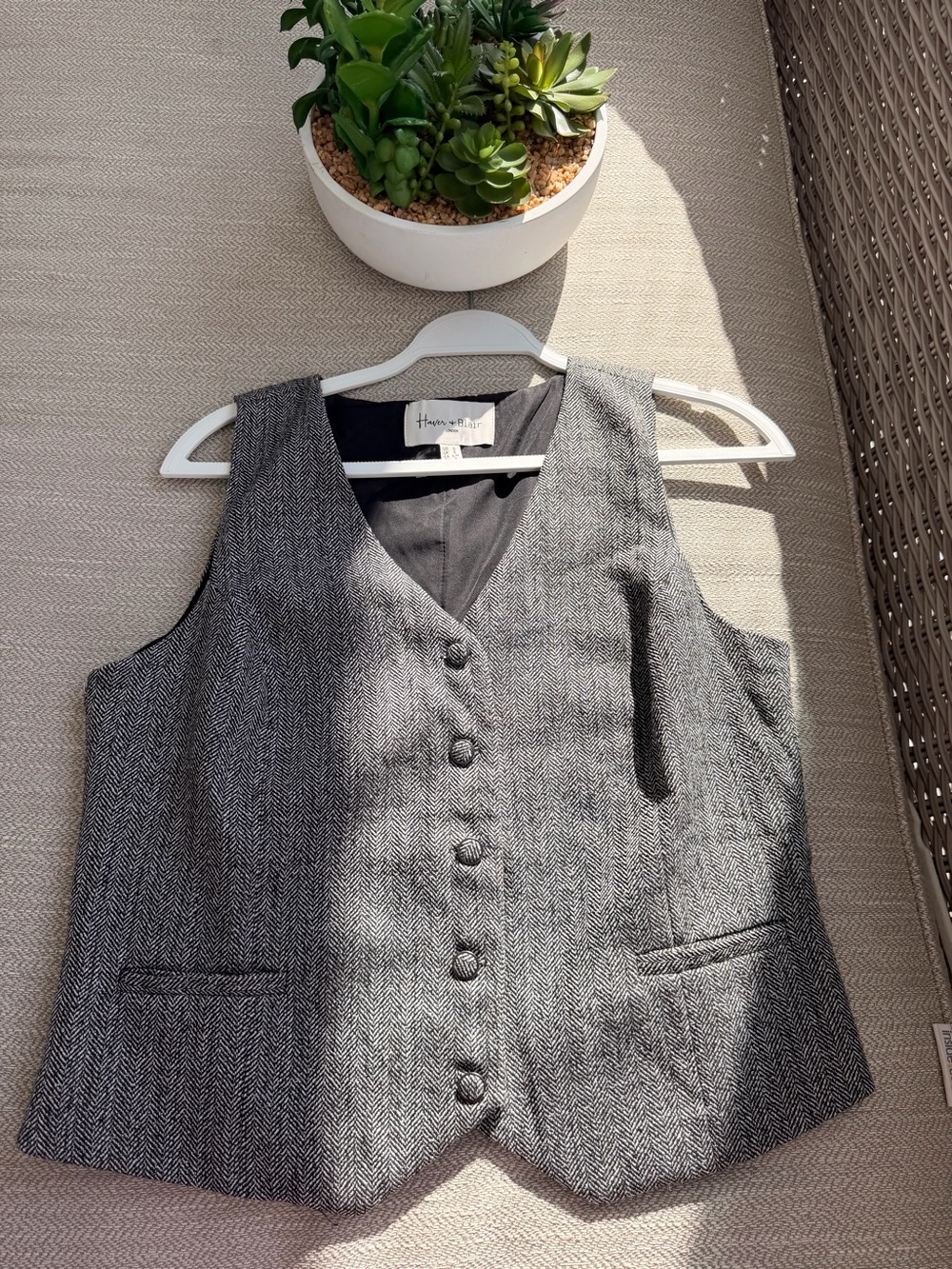Herringbone Button-Front Vest - Gray - Harrington & Co.